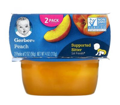 Gerber, персик, 2 баночки в упаковці, по 56 г (2 унції) кожна