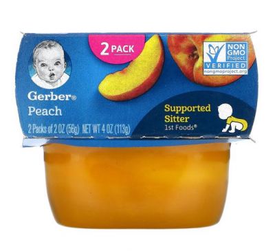 Gerber, персик, 2 баночки в упаковці, по 56 г (2 унції) кожна