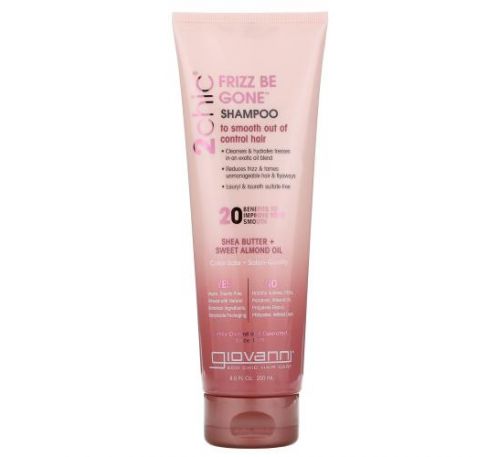 Giovanni, 2chic, Frizz Be Gone Shampoo, To Smooth Out Of Control Hair, Shea Butter + Sweet Almond Oil, 8.5 fl oz (250 ml)