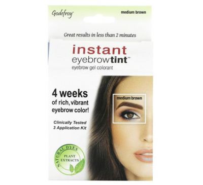 Godefroy, Instant Eyebrow Tint, Medium Brown, 3 Application Kit