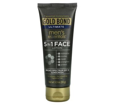 Gold Bond, Ultimate, Men's Essential 5-In-1 Face Lotion, SPF 15, 3.3 oz (93 g)