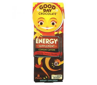 Good Day Chocolate, Энергетическая добавка, конфеты, покрытые оболочкой, 8 шт.
