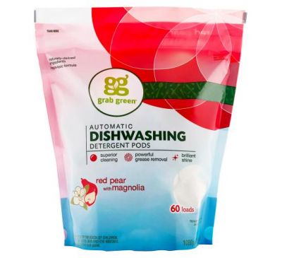 Grab Green, Automatic Dishwashing Detergent Pods, Red Pear with Magnolia, 60 Loads, 2 lbs 4 oz (1,080 g)