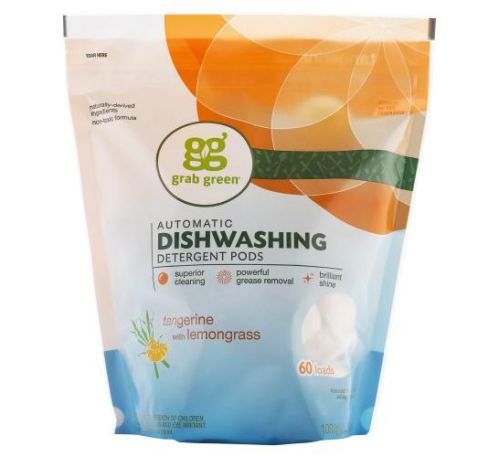 Grab Green, моющее средство для автоматических посудомоечных машин в таблетках, без запаха, 60 загрузок, 1080 г (2 фунта, 6 унций)