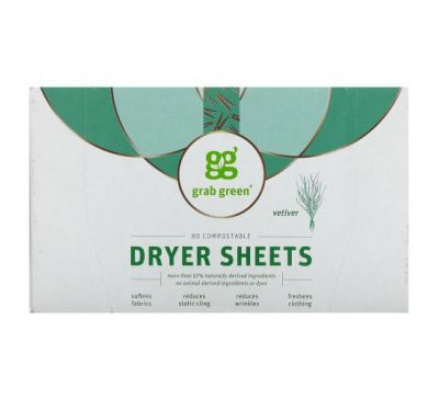 Grab Green, Dryer Sheets, Vetiver, 80 Count
