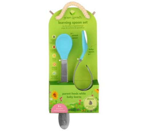 Green Sprouts, Learning  Spoon Set, 9+ Months, Aqua, 1 Set