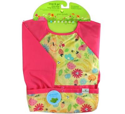 Green Sprouts, Snap & Go Easy Wear Long Sleeve Bib, 12-24 Months, Pink Bee Floral, 1 Count