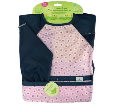 Green Sprouts, Snap & Go Easy Wear Long Sleeve Bib, 12-24 Months, Pink Blossom, 1 Count