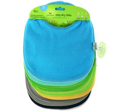 Green Sprouts, Stay-dry Infant Bibs, 3-12 Months, Aqua, 10 Pack