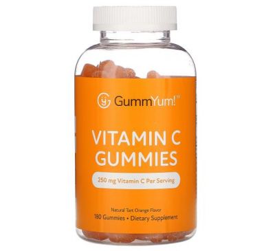 GummYum!, Vitamin C Gummies, Natural Tart Orange Flavor, 125 mg, 180 Gummies