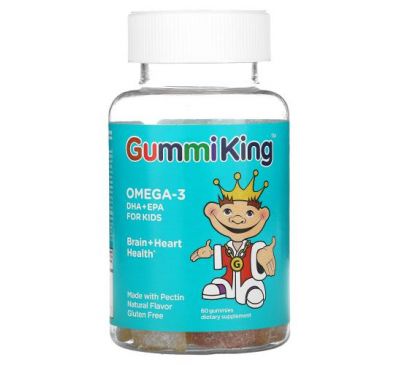 GummiKing, Омега-3 ДГК та ЕПК для дітей, зі смаком полуниці, апельсину та лимону, 60 жувальних таблеток