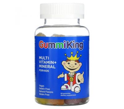 GummiKing, мультивітаміни та мінерали для дітей, полуниця, апельсин, лимон, виноград, вишня та грейпфрут, 60 жувальних мармеладок
