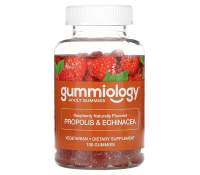 Gummiology, Жувальні таблетки для дорослих з прополісом та ехінацеєю, буз желатину, натуральний ароматизатор «Малина», 100 вегетаріанських жувальних таблеток