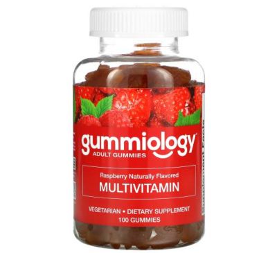 Gummiology, мультивітаміни для дорослих в жувальних таблетках, натуральний ароматизатор «малина», 100 вегетаріанських жувальних таблеток