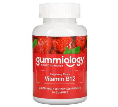 Gummiology, жевательные таблетки для взрослых с витамином В12 со вкусом малины, 90 вегетарианских жевательных таблеток