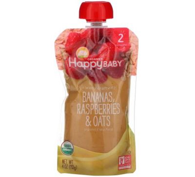 Happy Family Organics, Clearly Crafted, органическое детское питание, этап 2, для детей старше 6 месяцев, банан, малина и овсянка, 113 г (4 унции)