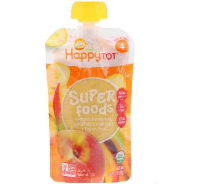 Happy Family Organics, HappyTot, Organic SuperFoods, Bananas, Peaches & Mangos + Super Chia, 4.22 oz (120 g)