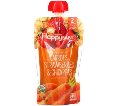 Happy Family Organics, Happy Baby, Organic Baby Food, Stage 2, Carrots, Strawberries & Chickpeas, 4 oz (113 g)