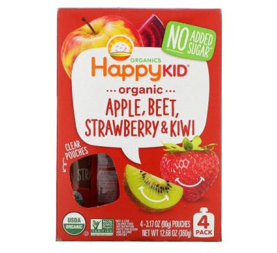Happy Family Organics, Happy Kid, Organic Apple, Beet, Strawberry & Kiwi, 4 Pouches, 3.17 oz (90 g) Each