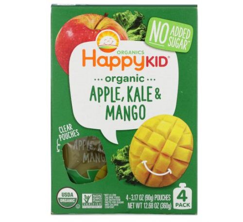 Happy Family Organics, Happy Kid, Organic Apple, Kale & Mango, 4 Pouches, 3.17 oz (90 g) Each