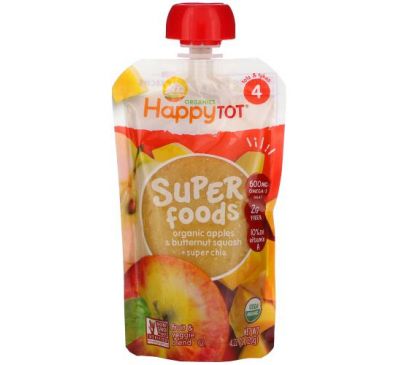 Happy Family Organics, Happy Tot, Superfoods,  Stage 4, Organic Apples & Butternut Squash + Super Chia, 4.22 oz (120 g)