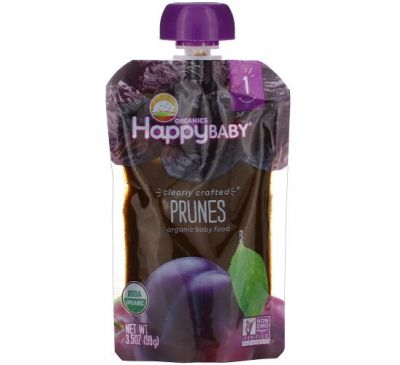 Happy Family Organics, Organic Baby Food, Stage 1, Clearly Crafted, Prunes, 4 + Months, 3.5 oz (99 g)