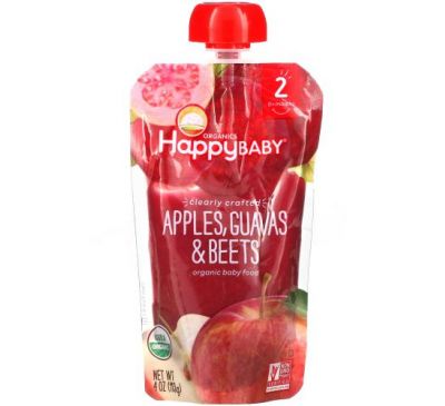 Happy Family Organics, Organic Baby Food, Stage 2, 6+ Months, Apples, Guavas, & Beets, 4.0 oz (113 g)