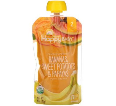 Happy Family Organics, Органическое детское питание, этап 2, от компании 6 месяцев, бананы, батат и папайя, 113 г (4 унции)