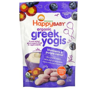 Happy Family Organics, Organic Greek Yogis, чорниця та фіолетова морква, 28 г (1 унція)