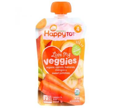 Happy Family Organics, Organics Happy Tot, Love My Veggies, Organic Carrots, Bananas, Mangos & Sweet Potatoes, 4.22 oz (120 g)