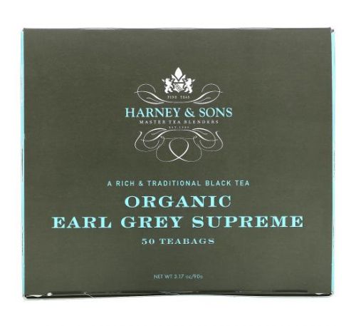 Harney & Sons, A Rich & Traditional Black Tea, Organic Earl Grey Supreme, 50 Tea Bags, 3.17 oz (90 g)