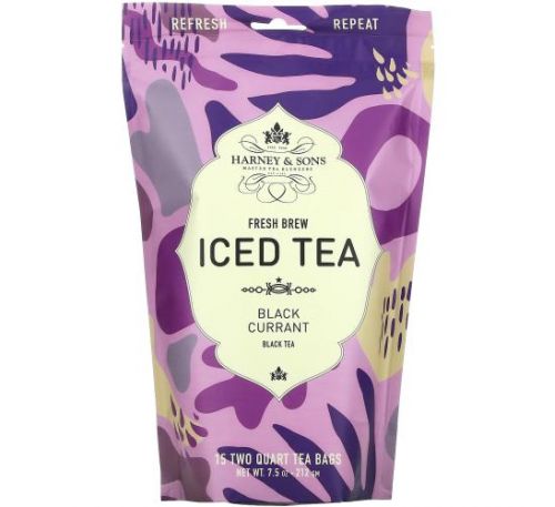 Harney & Sons, Fresh Brew Iced Tea, Black Currant Black Tea, 15 Tea Bags, 7.5 oz (212 g)