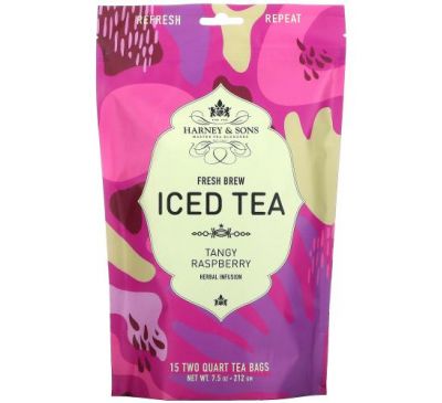 Harney & Sons, Fresh Brew Iced Tea, Tangy Raspberry Herbal Infusion, 15 Tea Bags, 7.5 oz (212 g)