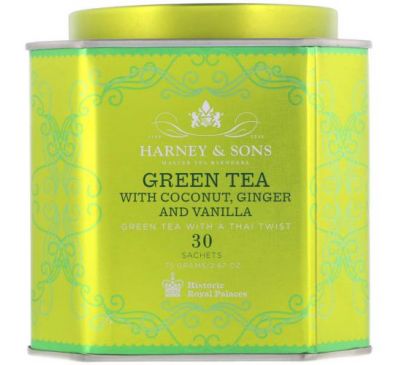 Harney & Sons, Green Tea with Coconut, Ginger and Vanilla, 30 Sachets, 2.67 oz (75 g)