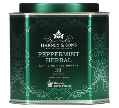 Harney & Sons, травяной чай с перечной мятой, без кофеина, 30 пакетиков, 54 г (1,9 унции)