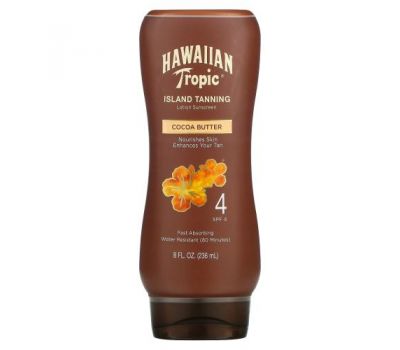 Hawaiian Tropic, Island Tanning, Lotion Sunscreen, Cocoa Butter, SPF 4, 8 fl oz (236 ml)