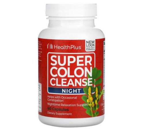 Health Plus, Super Colon Cleanse Night, для очищення кишечника вночі, 60 капсул