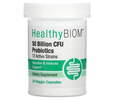 HealthyBiom, пробиотики, 50 млрд КОЕ, 30 растительных капсул