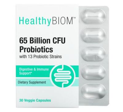 HealthyBiom, пробіотики, 65 млрд КУО, 30 веганських капсул