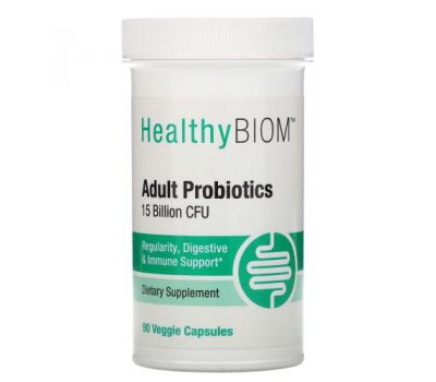 HealthyBiom, Пробиотики для взрослых, 15 млрд КОЕ, 90 растительных капсул