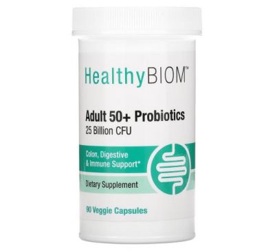 HealthyBiom, пробіотики для дорослих віком від 50 років, 25 млрд КУО, 90 рослинних капсул