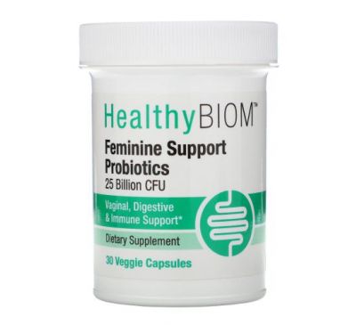 HealthyBiom, пробіотики для підтримки жіночого здоров'я, 25 млрд КУО, 30 рослинних капсул
