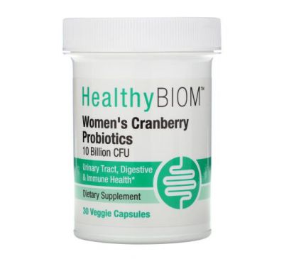 HealthyBiom, пробіотики з журавлиною для жінок, 10 млрд КУО, 30 рослинних капсул