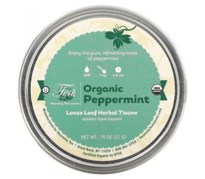 Heavenly Tea Leaves, Loose Leaf Herbal Tisane Tea Tin, Organic Peppermint, 0.75 oz (21 g)