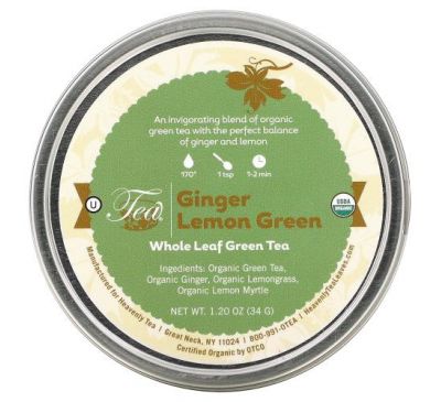 Heavenly Tea Leaves, Цельный зеленый чай, имбирь и зеленый цвет, 34 г (1,20 унции)