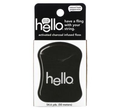 Hello, Activated Charcoal Infused Floss, Natural Peppermint Flavor, 54.6 Yards