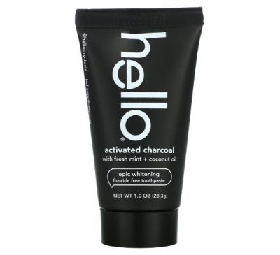 Hello, Epic Whitening Toothpaste, Fluoride Free, Activated Charcoal, With Fresh Mint & Coconut Oil, 1 oz (28.3 g)