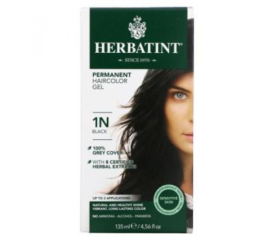 Herbatint, перманентная гель-краска для волос, 1N, черный, 135 мл (4,56 жидк. унции)