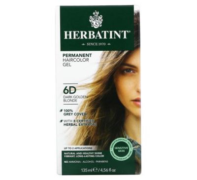 Herbatint, Permanent Haircolor Gel, 6D, Dark Golden Blonde, 4.56 fl oz (135 ml)