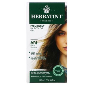 Herbatint, Permanent Haircolor Gel, 6N, Dark Blonde, 4.56 fl oz (135 ml)